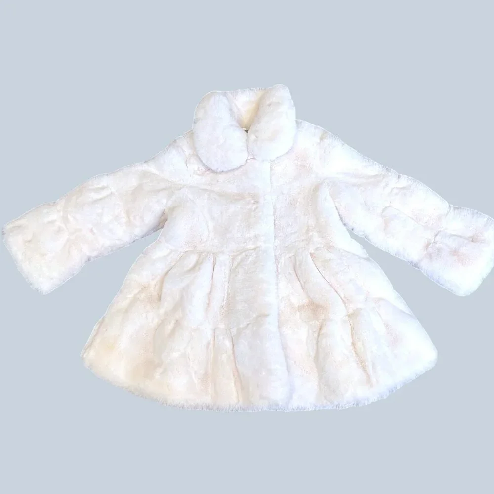 Girls Donna Salyers Fabulous Fur L (12) CeCe Swing Coat NWT Ivory White Coquette